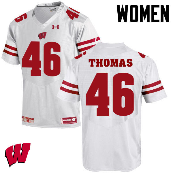Women Wisconsin Badgers #45 Nick Thomas College Football Jerseys-White - Click Image to Close